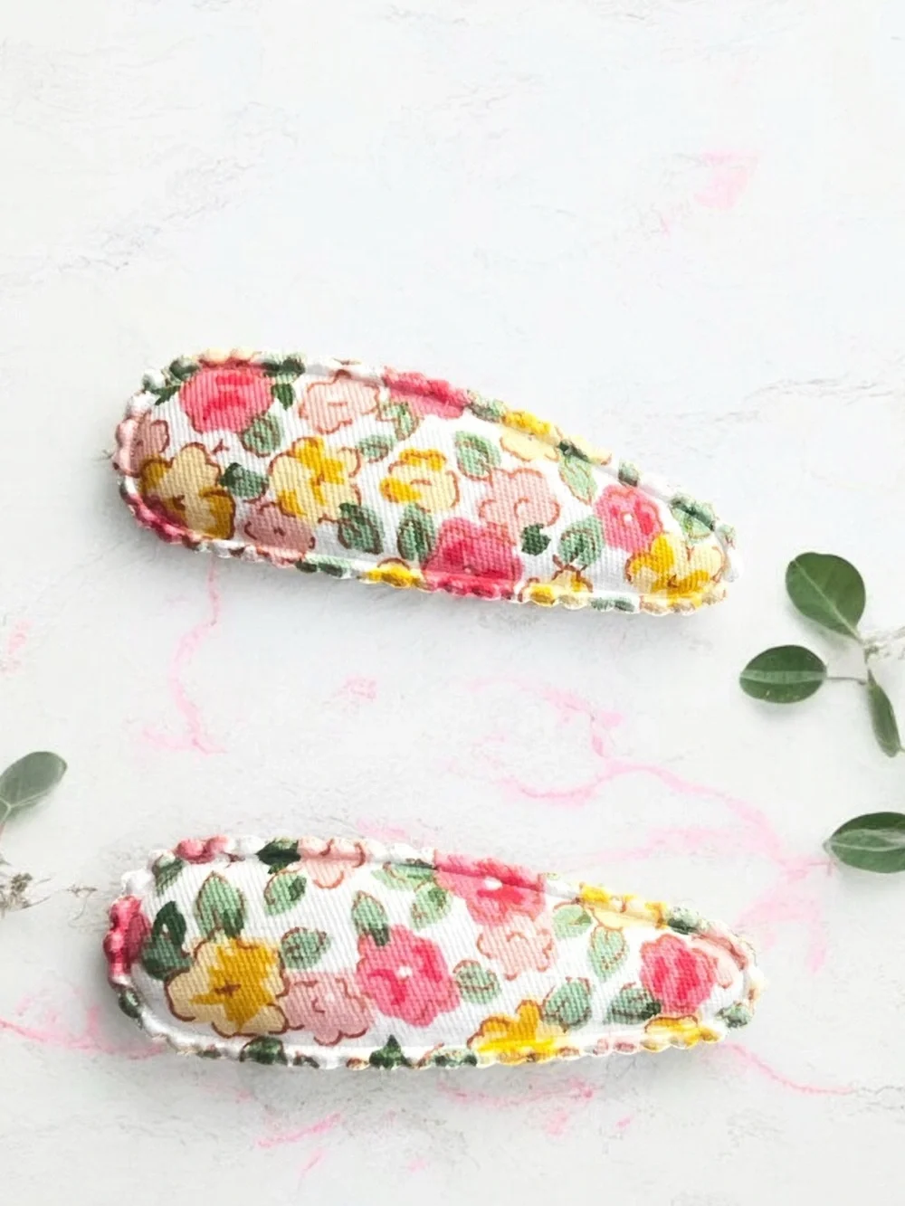 Handmade Floral Linen Snap Hair Clips Set | Vintage Toddler Girl Barrettes